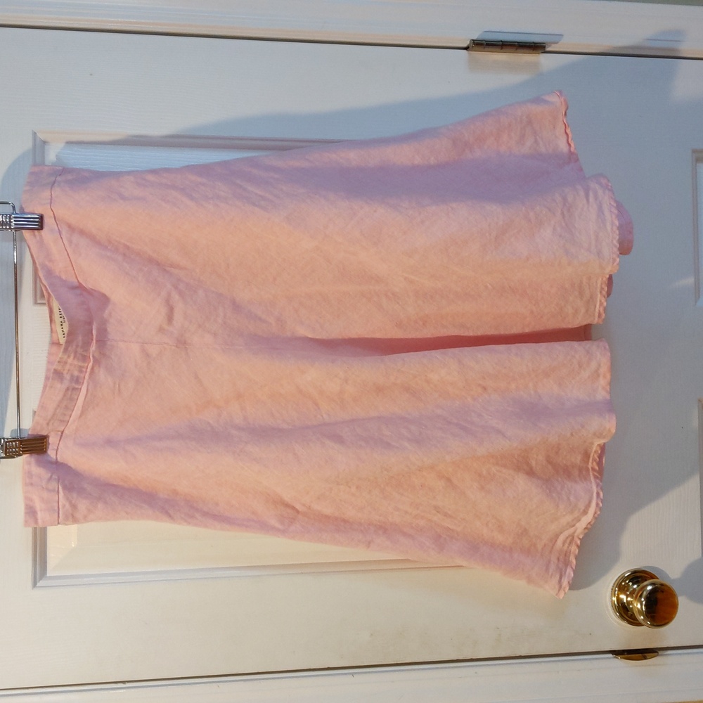 Vtg Pale Pink Linen Skirt Women 14 A-Line Fit Flare Side Zip Lined EUC Midi - Picture 2 of 8